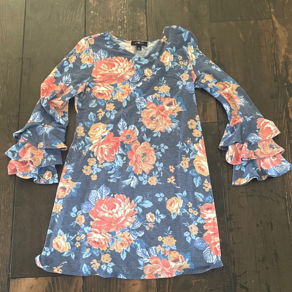 Amy Byer Blue and Orange Floral Kids Dress